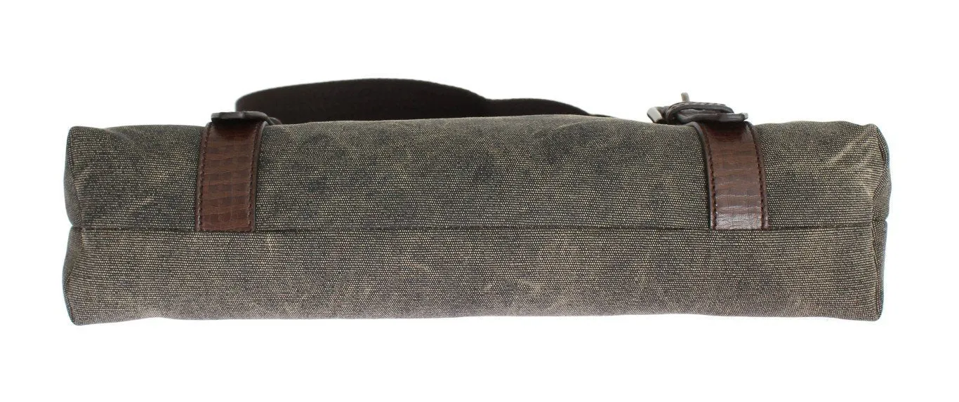 Brown Leather Canvas Shoulder Messenger Bag