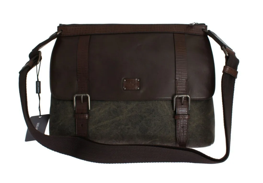 Brown Leather Canvas Shoulder Messenger Bag