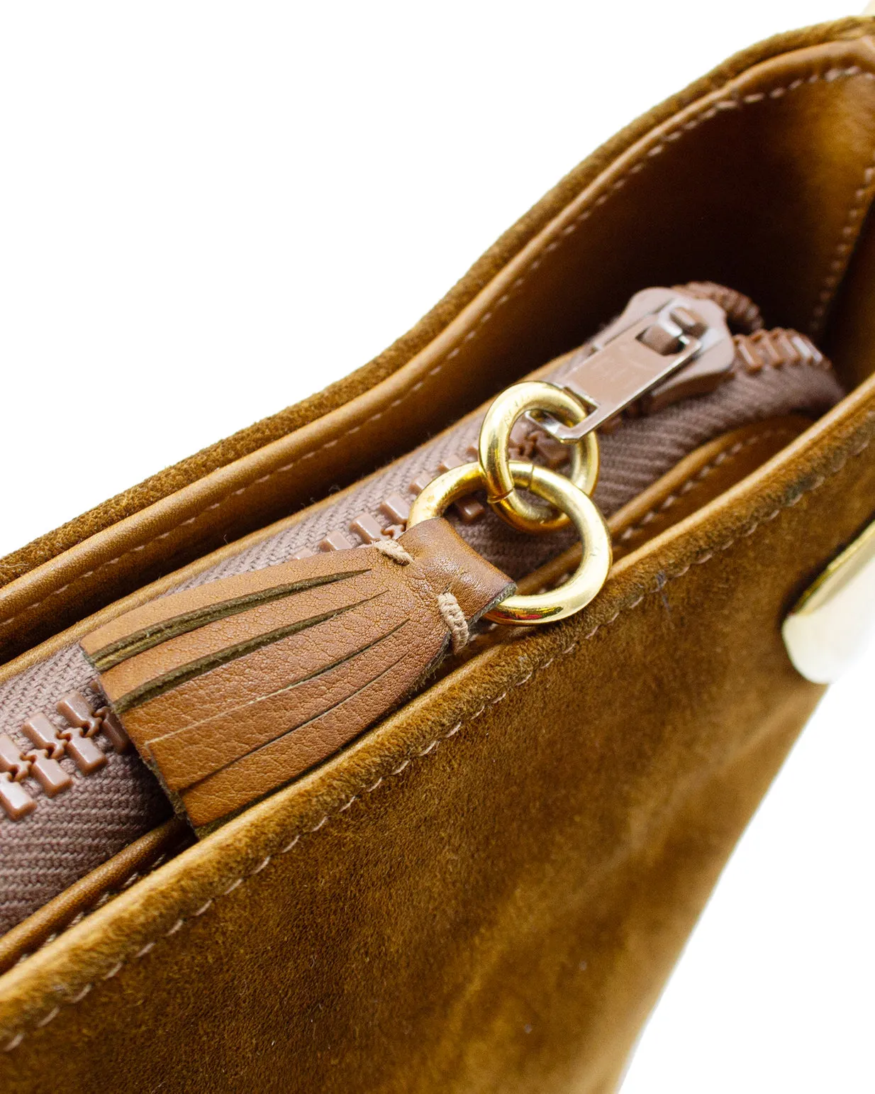Brown Suede and Gold Shoulder Bag