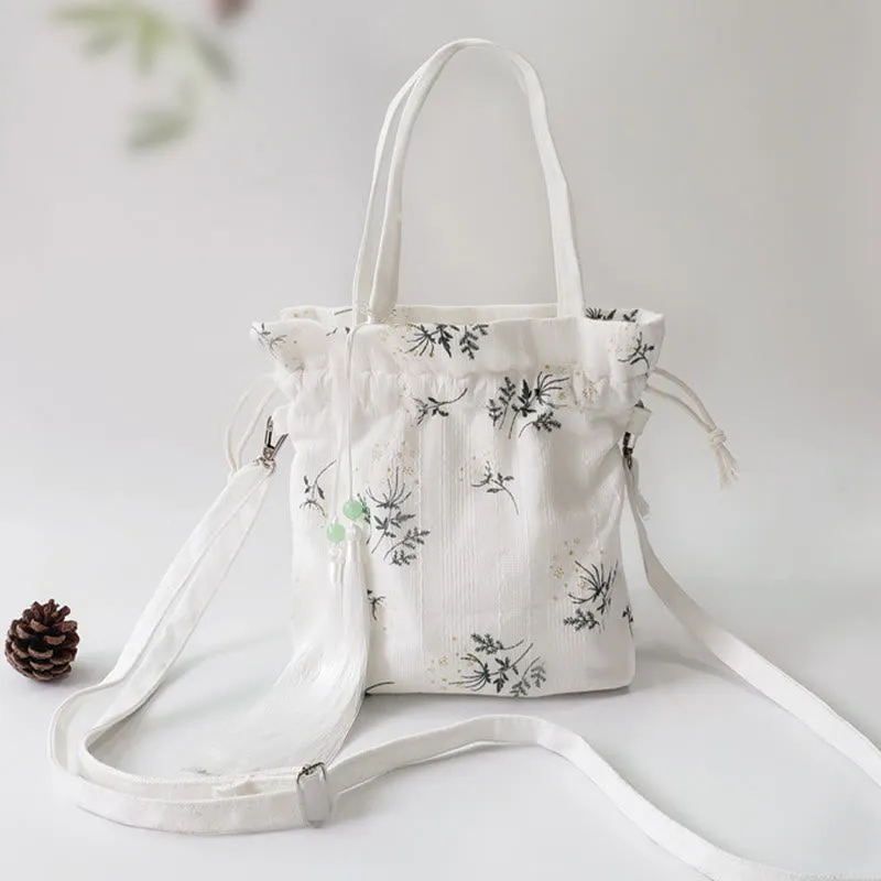 Buddha Stones White Flowers Green Leaves Canvas Tote Crossbody Bag Shoulder Bag Handbag