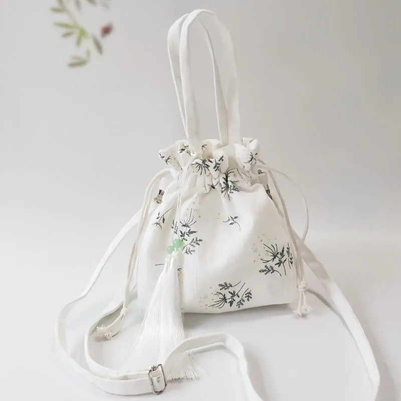 Buddha Stones White Flowers Green Leaves Canvas Tote Crossbody Bag Shoulder Bag Handbag