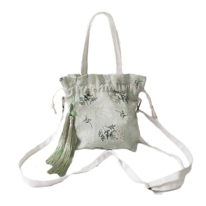 Buddha Stones White Flowers Green Leaves Canvas Tote Crossbody Bag Shoulder Bag Handbag