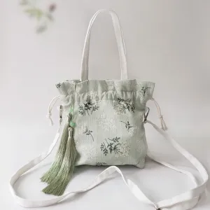 Buddha Stones White Flowers Green Leaves Canvas Tote Crossbody Bag Shoulder Bag Handbag