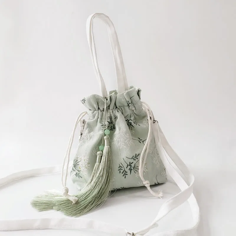 Buddha Stones White Flowers Green Leaves Canvas Tote Crossbody Bag Shoulder Bag Handbag