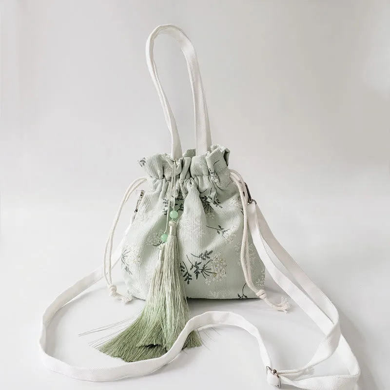 Buddha Stones White Flowers Green Leaves Canvas Tote Crossbody Bag Shoulder Bag Handbag