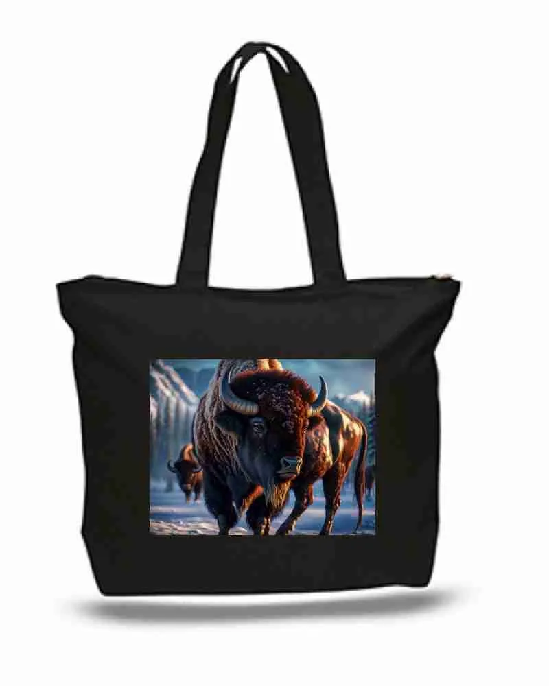 Buffalo Bison  large New Zipper Tote Bag
