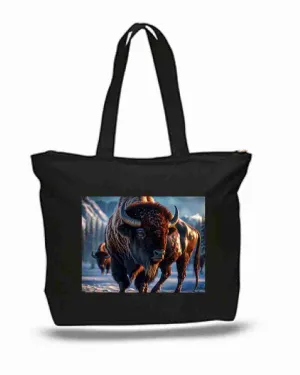 Buffalo Bison  large New Zipper Tote Bag