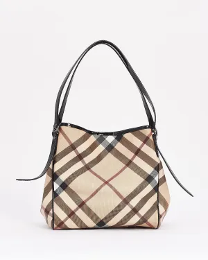 Burberry Beige Canvas & Patent Leather Check Print Shoulder Bag