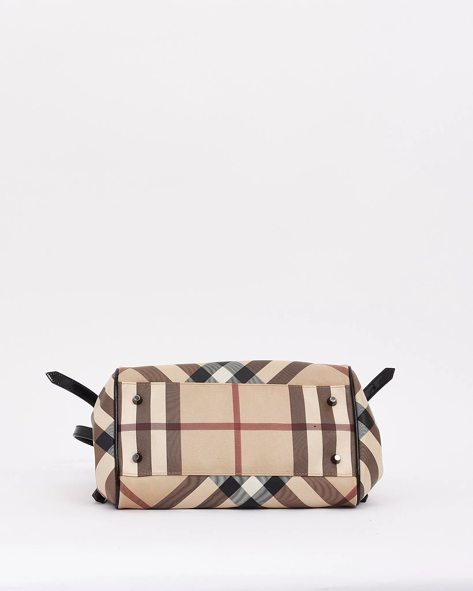 Burberry Beige Canvas & Patent Leather Check Print Shoulder Bag