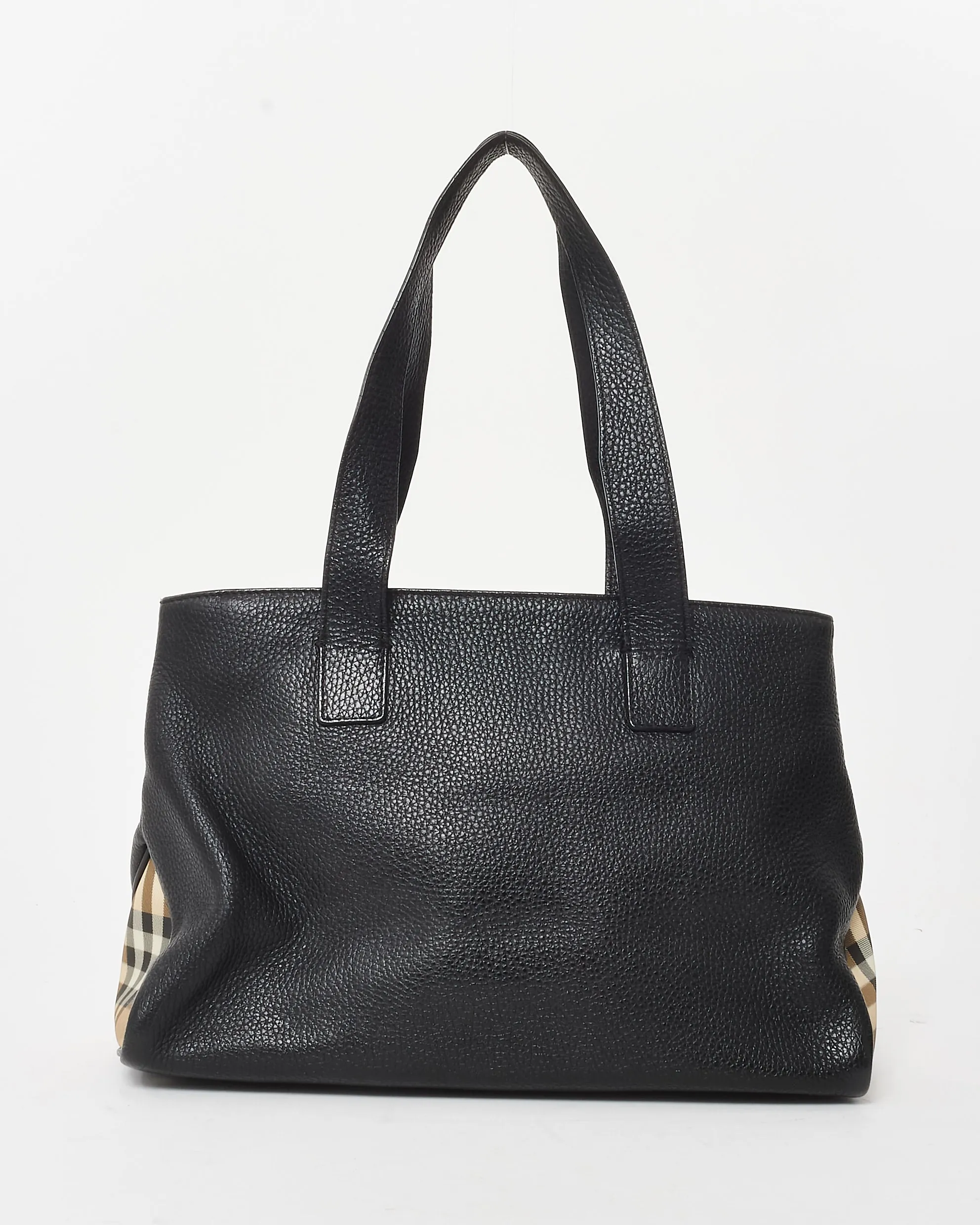 Burberry Black Leather and Novacheck Horn Toggle Tote Bag