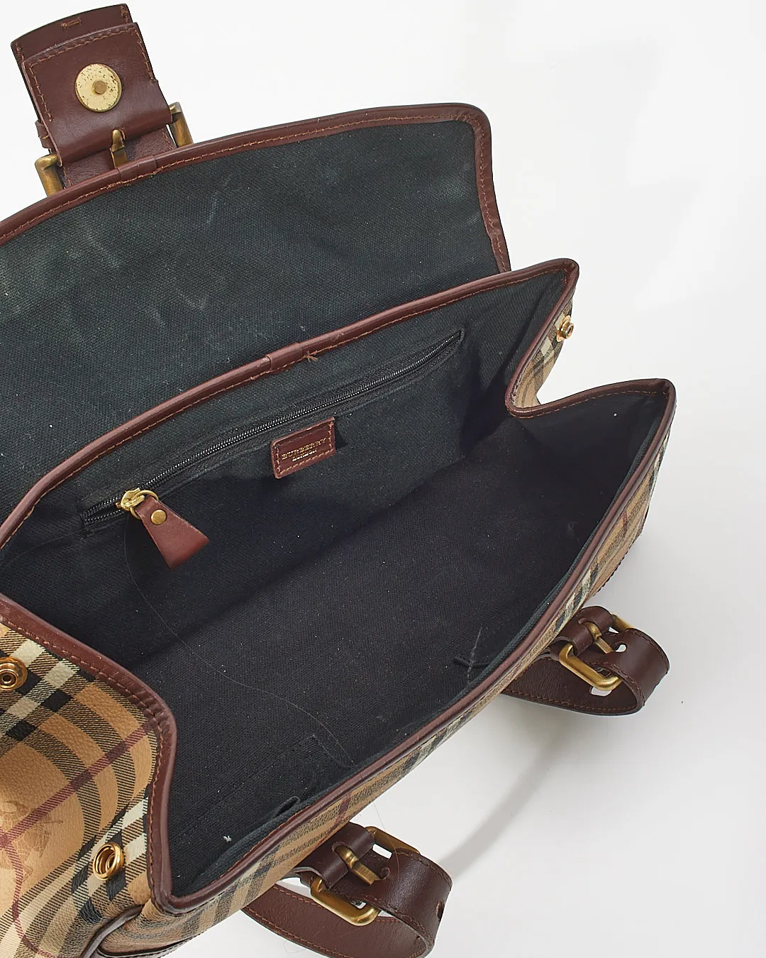 Burberry Brown Beige Haymarket Check Buckle Shoulder Bag