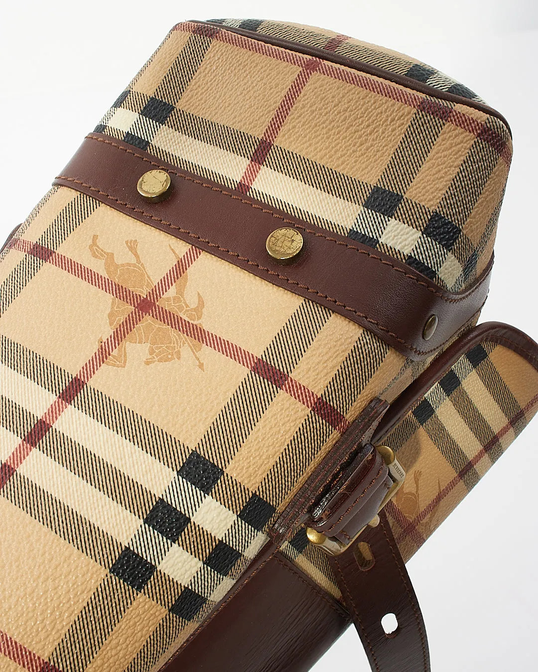 Burberry Brown Beige Haymarket Check Buckle Shoulder Bag