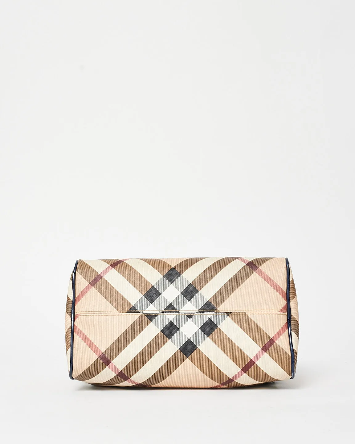 Burberry Coated Canvas Plaid & Navy Boston Bag