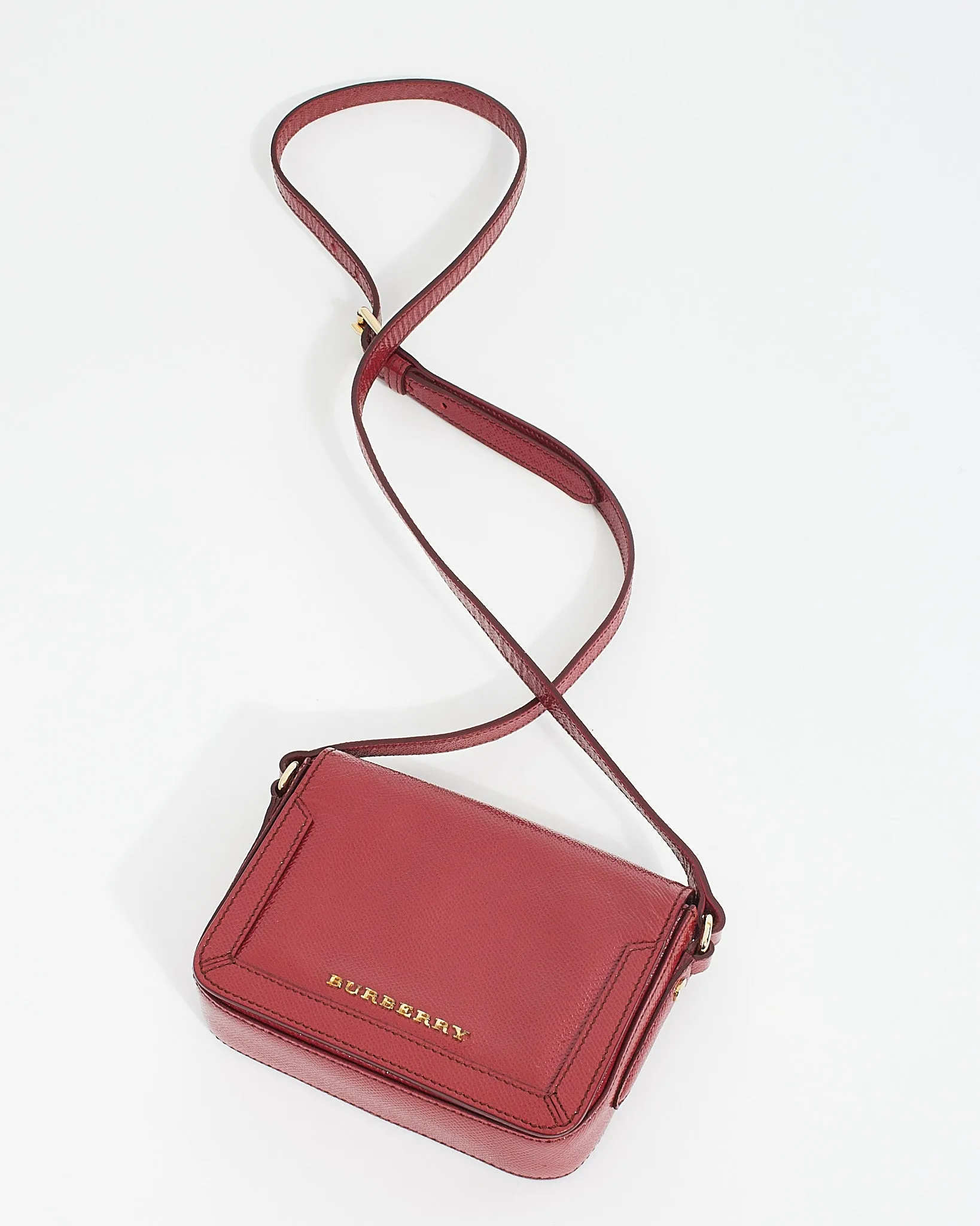 Burberry Red Grained Leather Mini Crossbody Bag