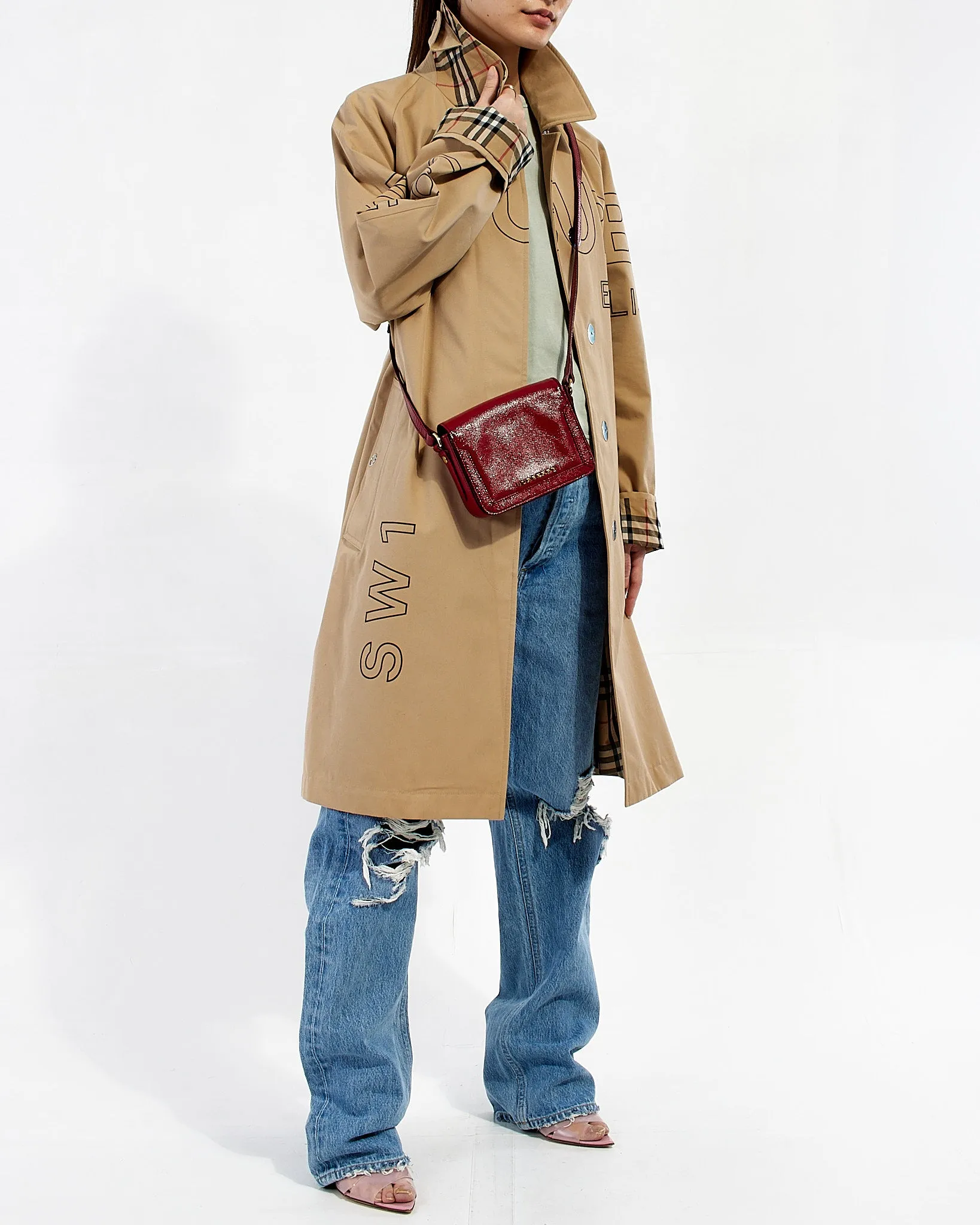 Burberry Red Grained Leather Mini Crossbody Bag