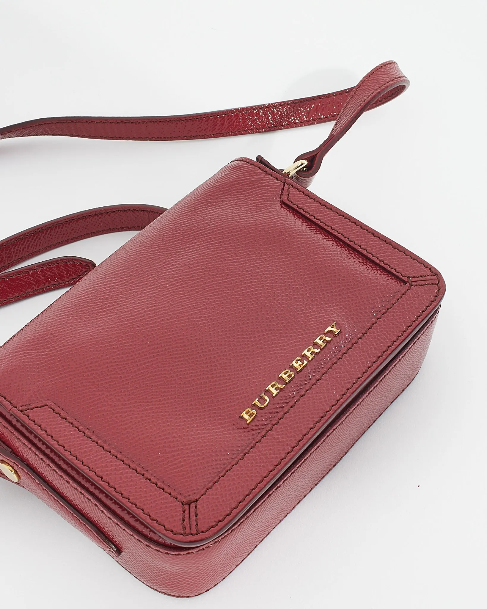 Burberry Red Grained Leather Mini Crossbody Bag