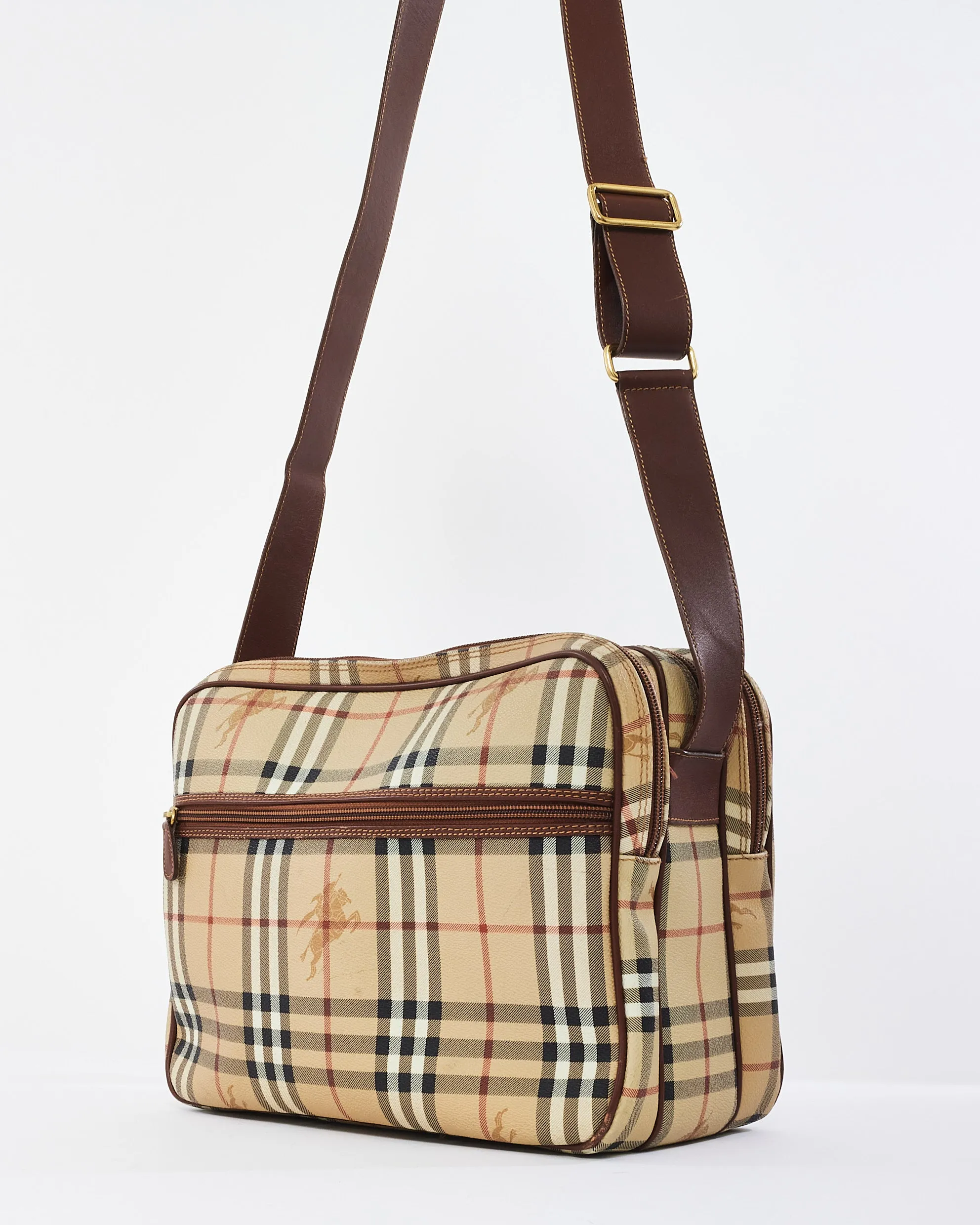 Burberry Vintage Beige Haymarket Check Coated Canvas Large Messenger Bag