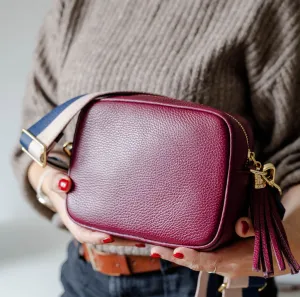 Burgundy Leather Tassel Cross Body Bag