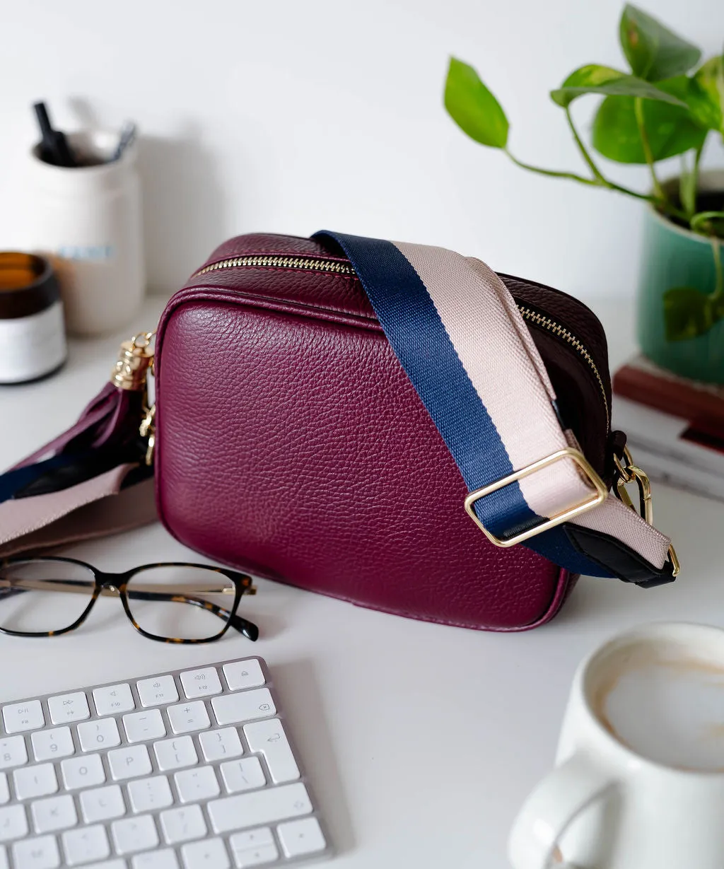 Burgundy Leather Tassel Cross Body Bag