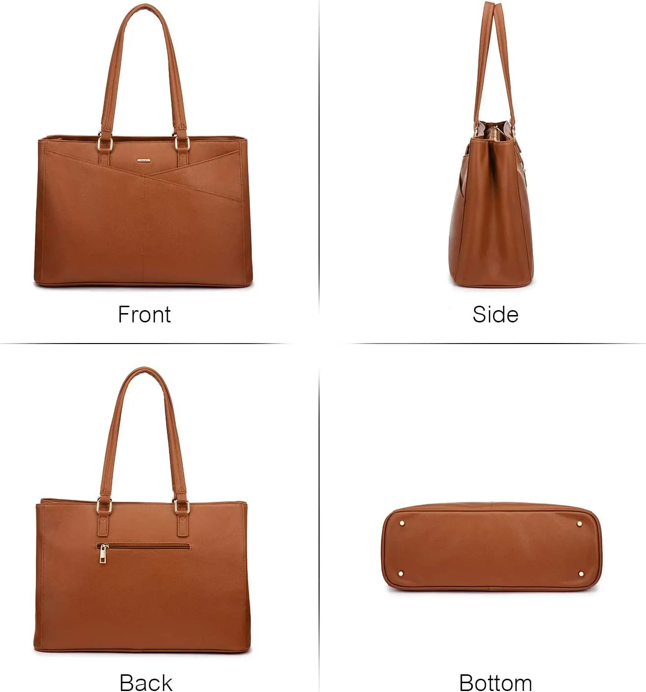 Business Laptop Tote Bag for Women, 15.6 Inch Waterproof Leather Work Bag - Brown
