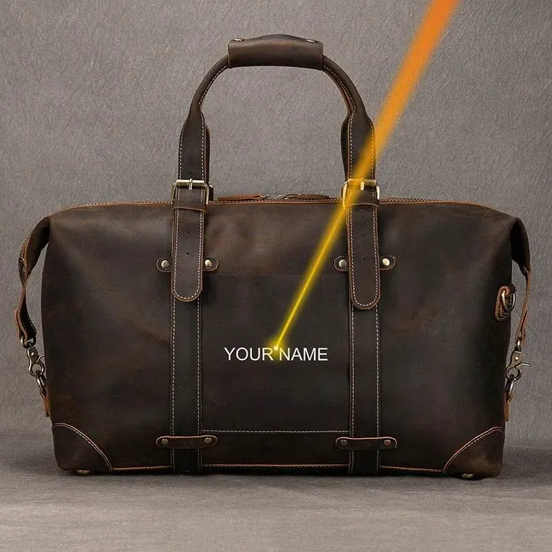 Business Leather Travel Bag Genuine Duffle for Airplane Luggage