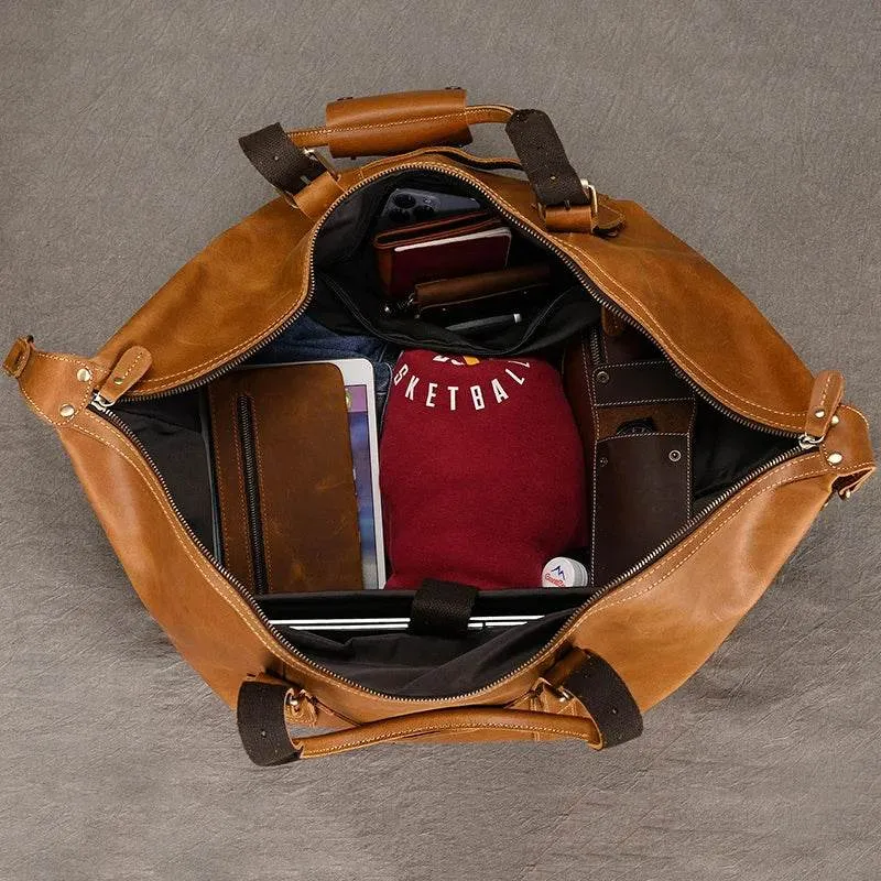 Business Leather Travel Bag Genuine Duffle for Airplane Luggage