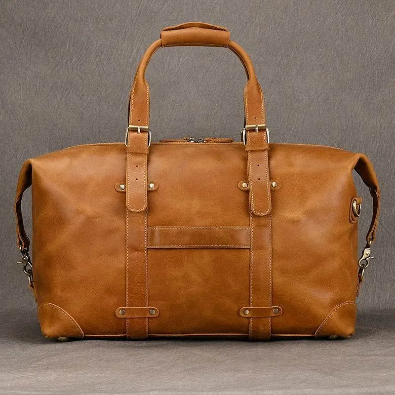 Business Leather Travel Bag Genuine Duffle for Airplane Luggage