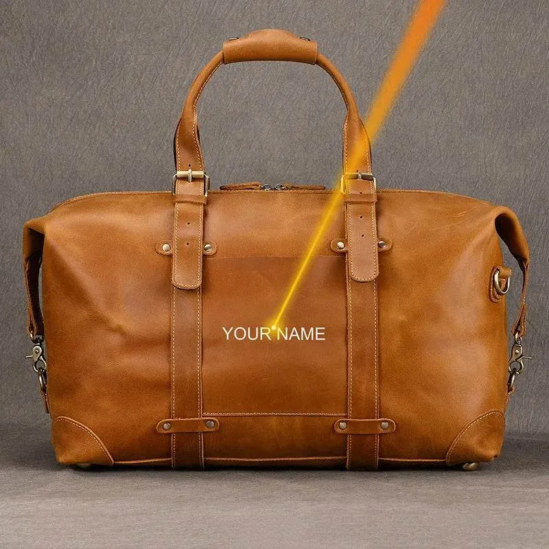 Business Leather Travel Bag Genuine Duffle for Airplane Luggage