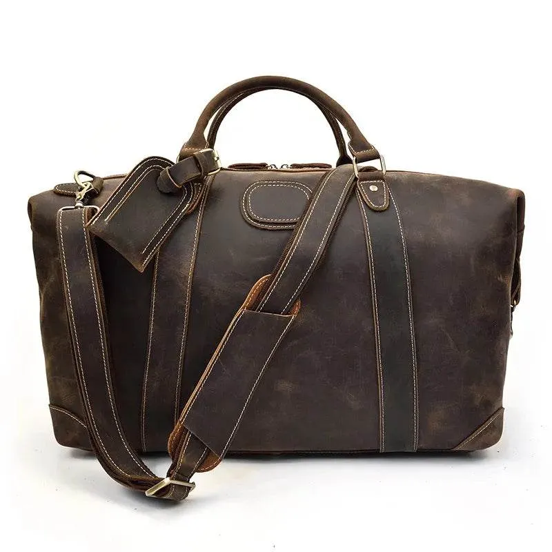 Business Leather Travel Bag Genuine Duffle for Airplane Luggage