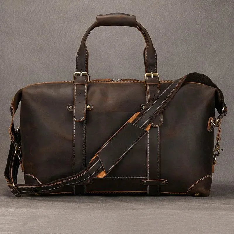 Business Leather Travel Bag Genuine Duffle for Airplane Luggage