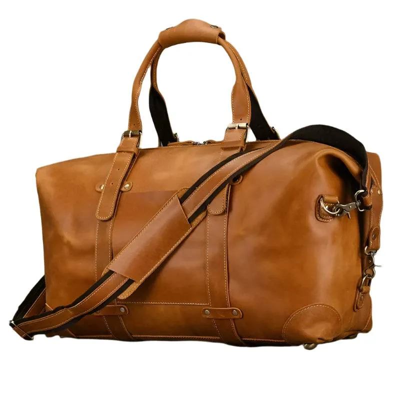 Business Leather Travel Bag Genuine Duffle for Airplane Luggage