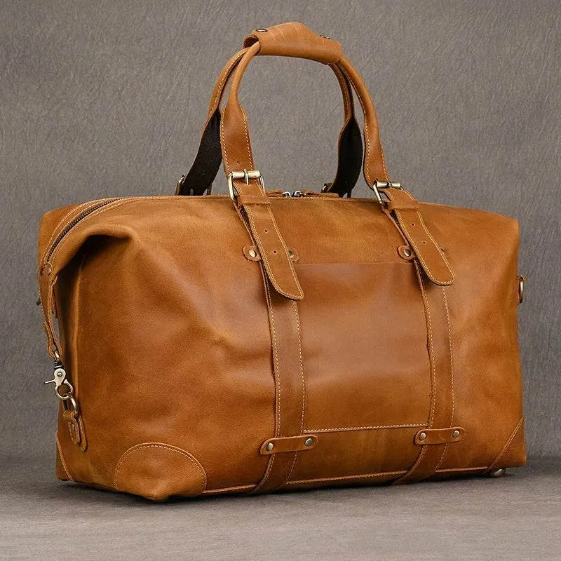 Business Leather Travel Bag Genuine Duffle for Airplane Luggage