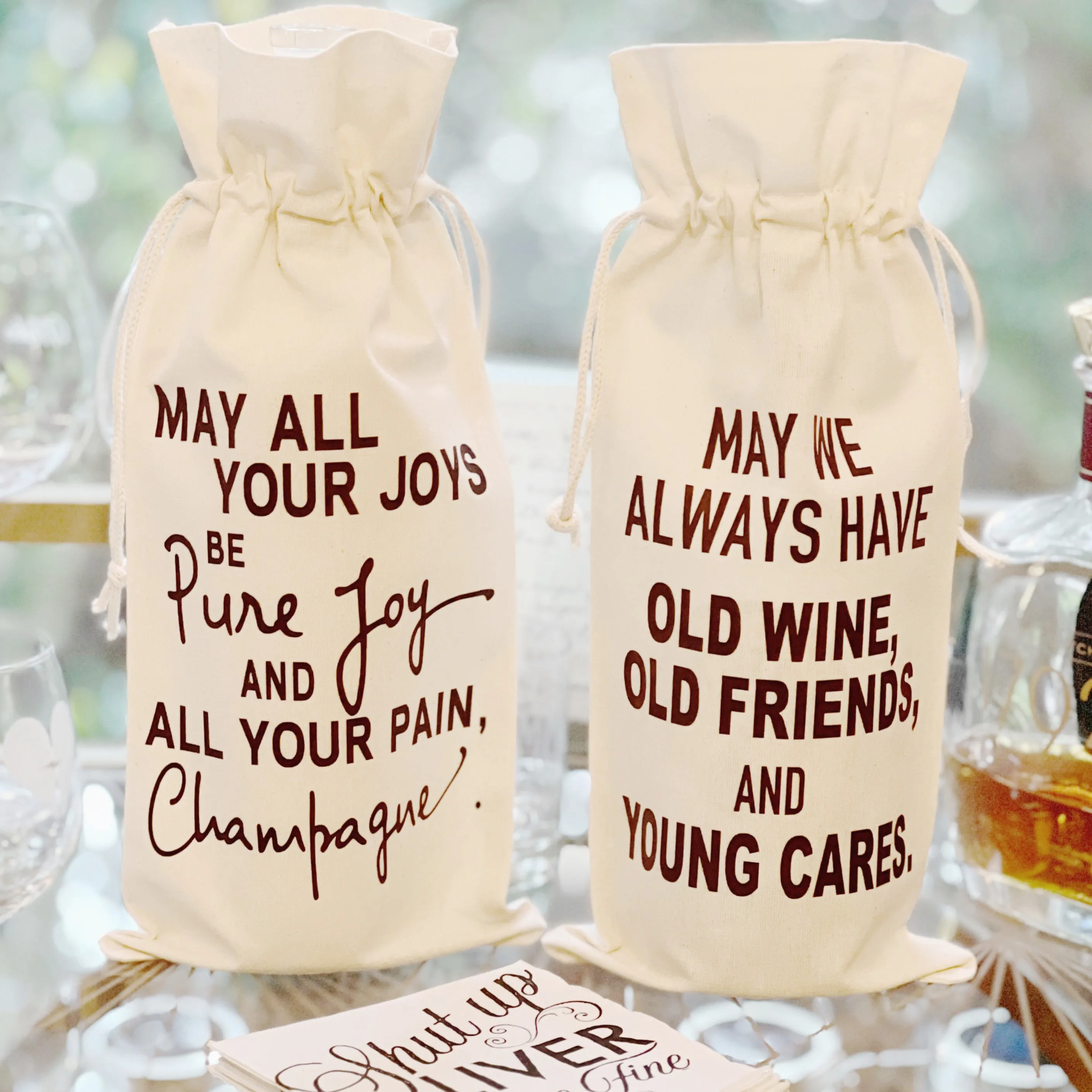 Canvas Bottle Wine Bags - Three Toasts