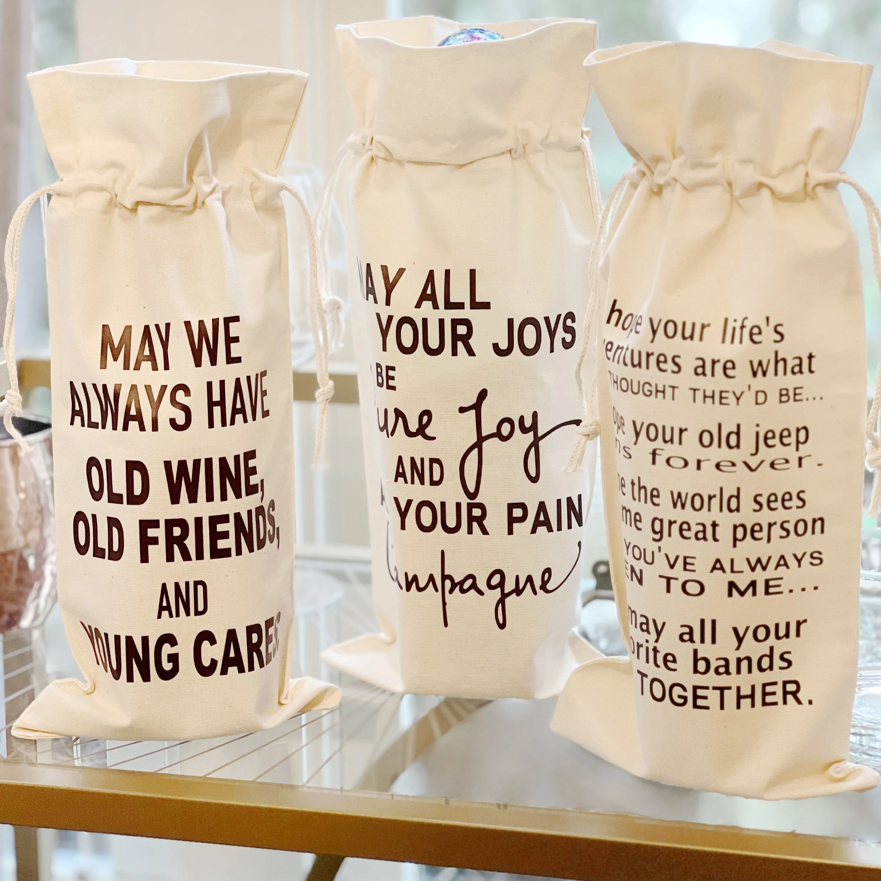 Canvas Bottle Wine Bags - Three Toasts