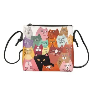 Cat Pattern Print Mini Leather Handbag Purse