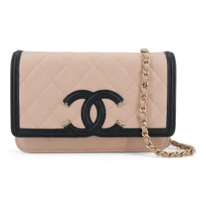 CC Filigree Wallet On Chain WOC in Beige Black Caviar