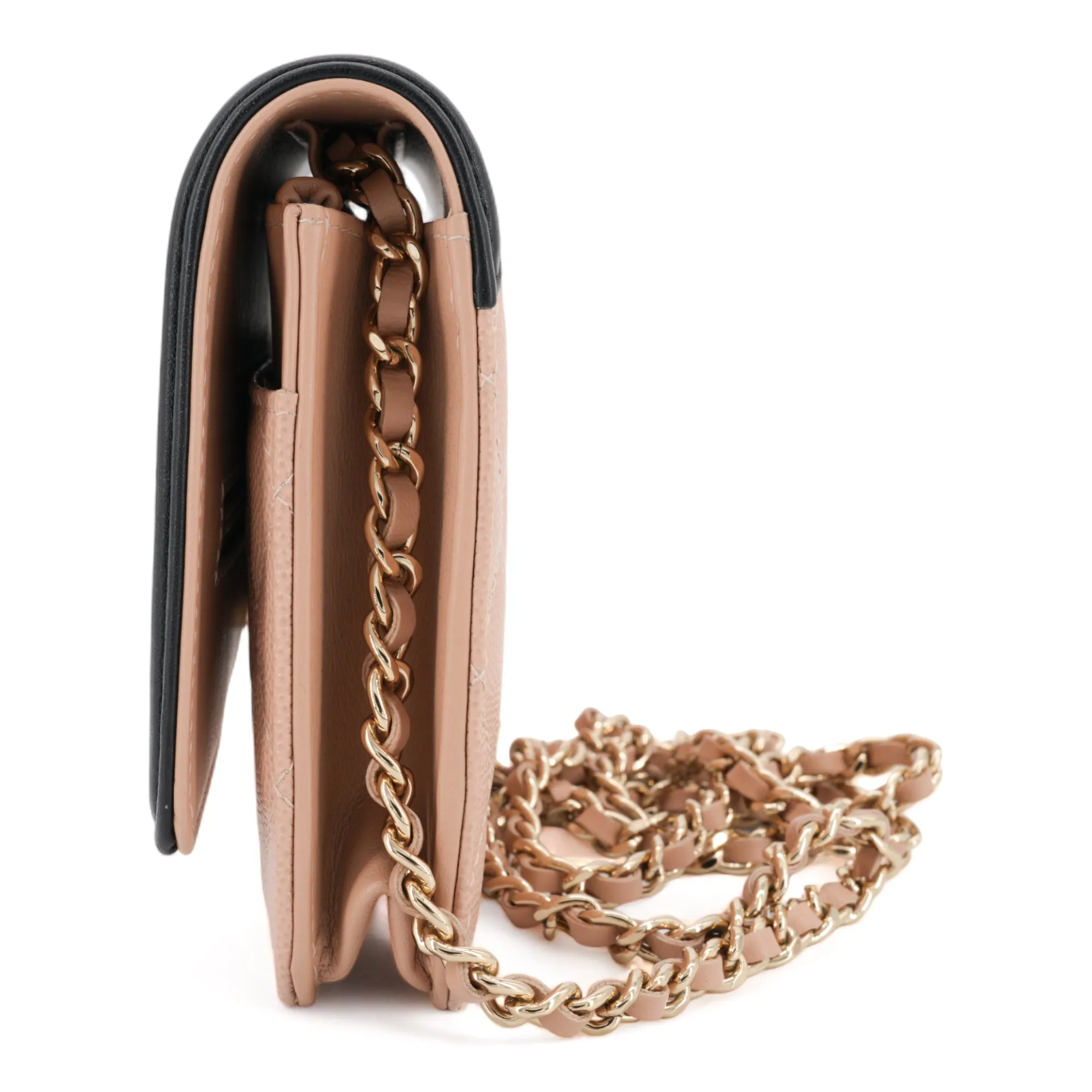 CC Filigree Wallet On Chain WOC in Beige Black Caviar