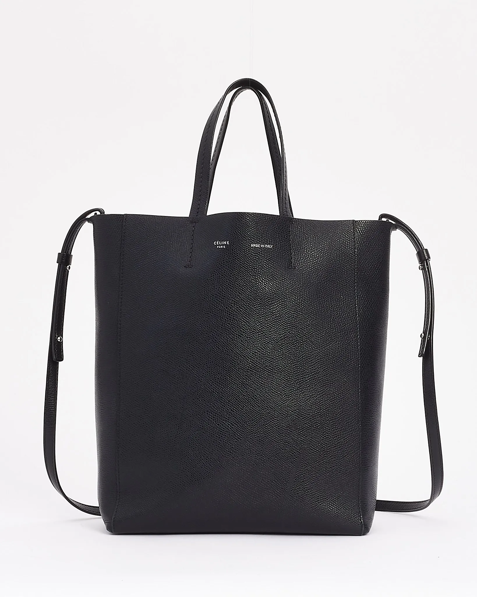 Celine Black Leather Cabas PM Tote Bag with Shoulder Strap