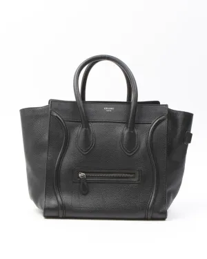 Celine Black Leather Micro Luggage Tote Bag