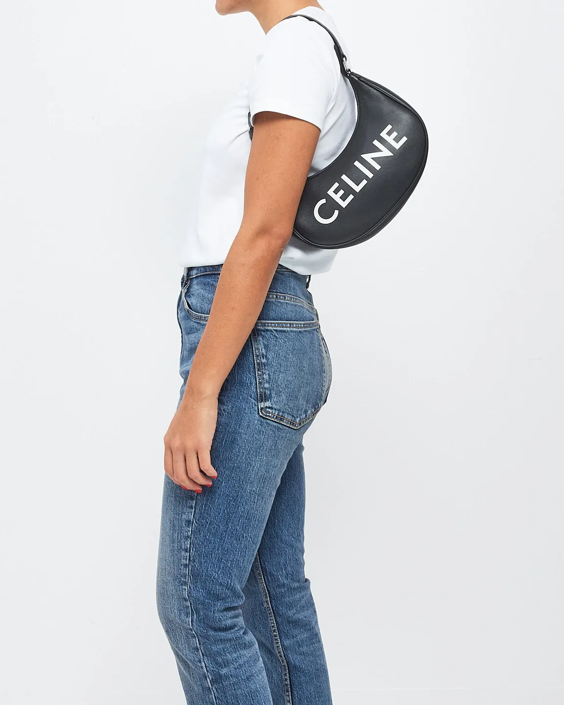 Celine Black Smooth Leather Logo Ava Bag