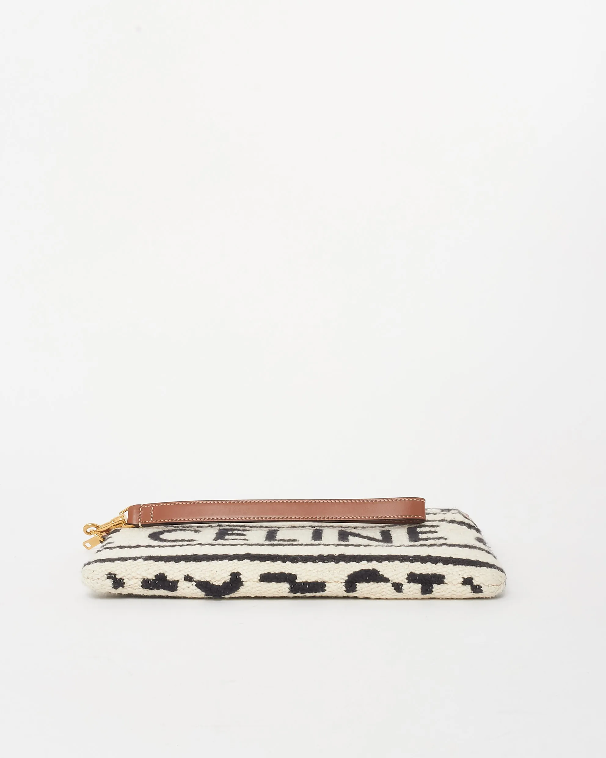 Celine Cream Terry Fabric Logo Wristlet Clutch
