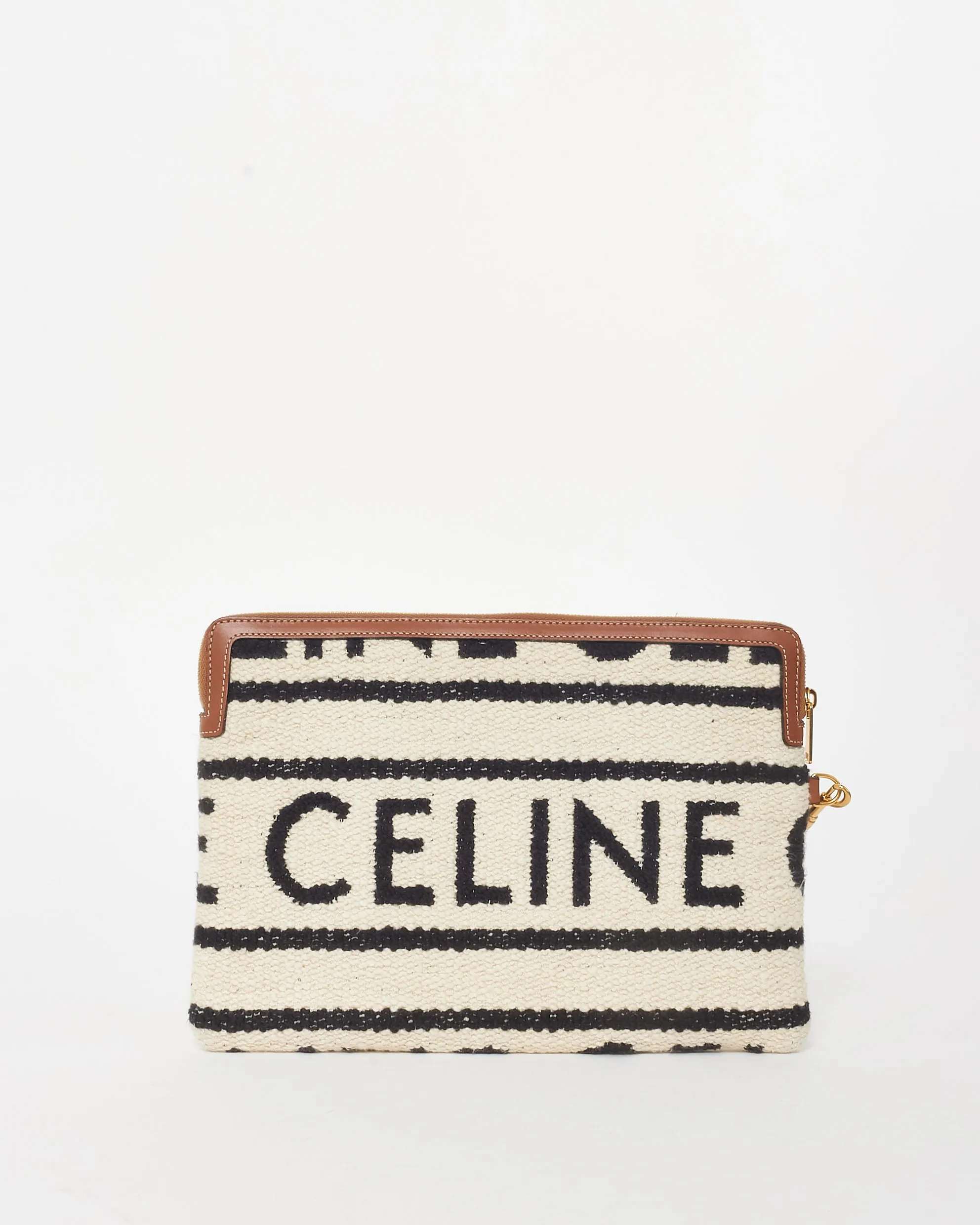 Celine Cream Terry Fabric Logo Wristlet Clutch
