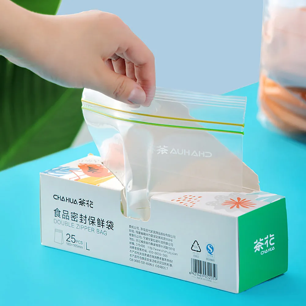Chahua Double Zipper Food Storage Bags - Large, 25 Pieces