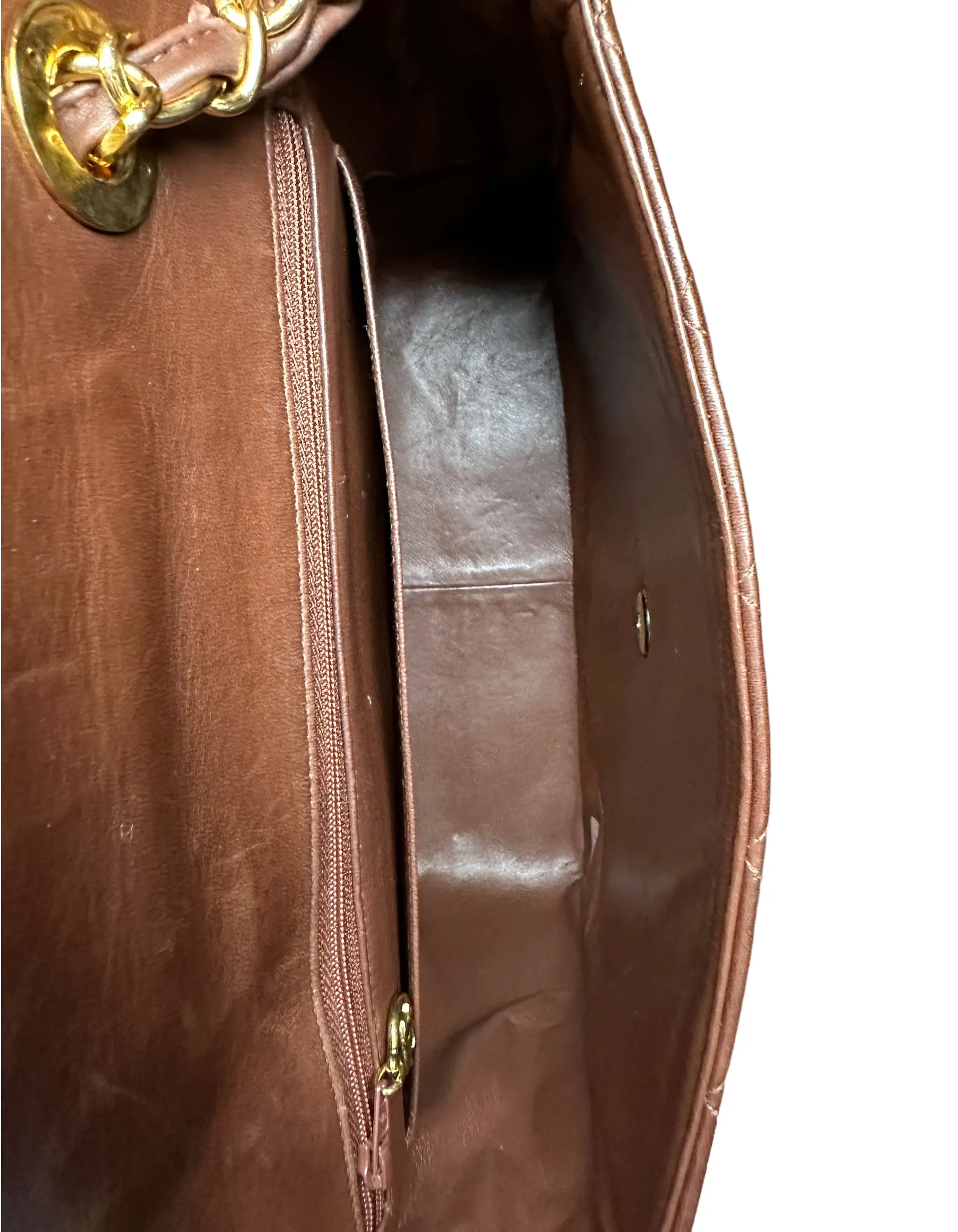 Chanel 1990s Brown Lambskin Leather CC Maxi Flap Messenger Bag
