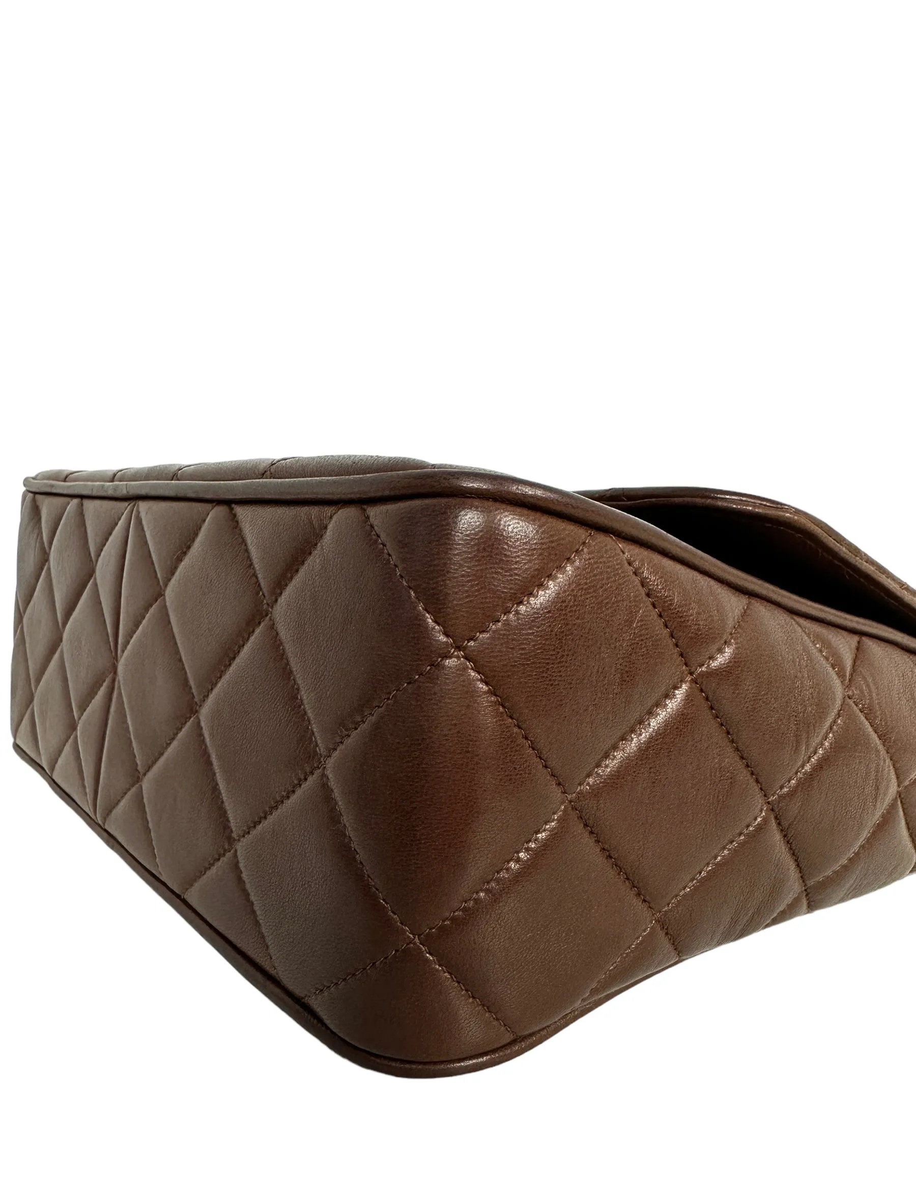 Chanel 1990s Brown Lambskin Leather CC Maxi Flap Messenger Bag