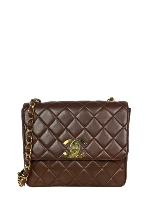 Chanel 1990s Brown Lambskin Leather CC Maxi Flap Messenger Bag