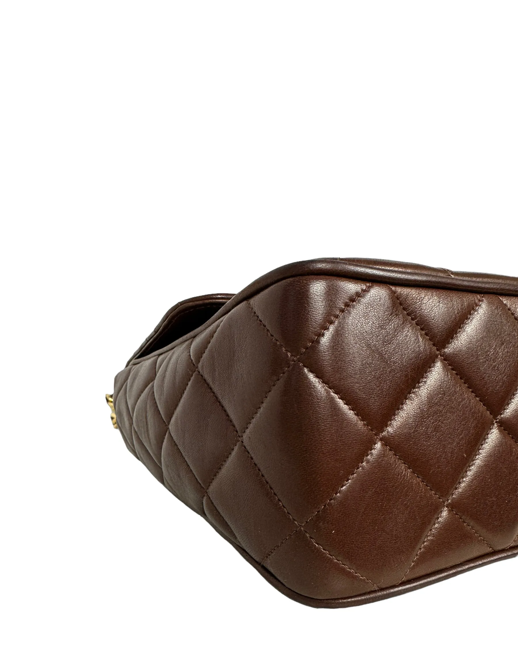 Chanel 1990s Brown Lambskin Leather CC Maxi Flap Messenger Bag