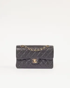 Chanel Black Caviar Quilted 24K Gold Plated Small Classic Double Flap Bag