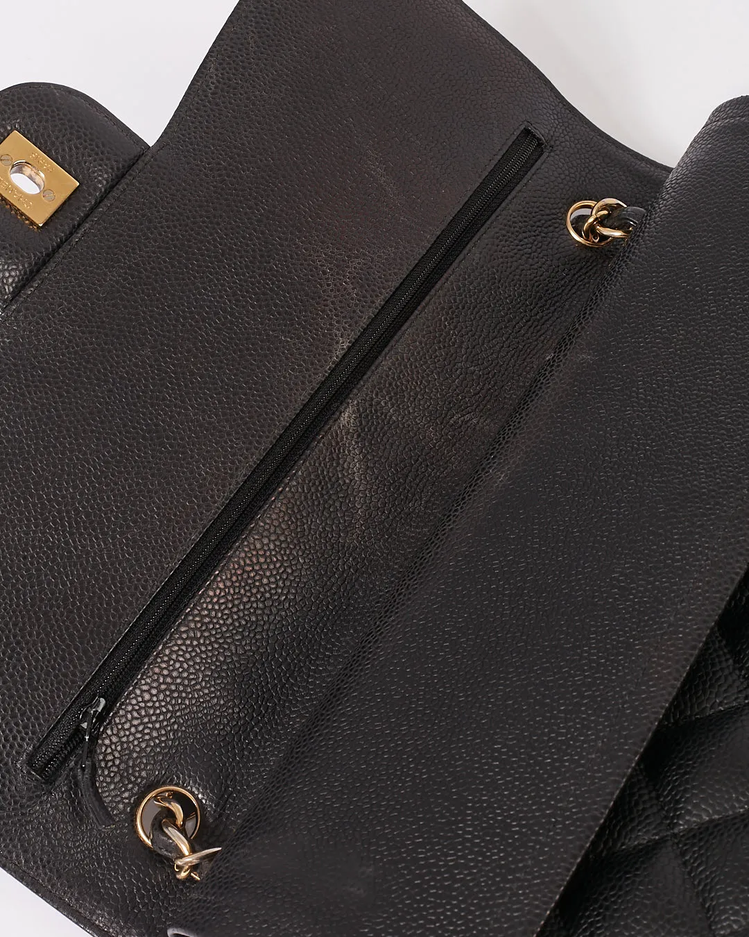 Chanel Black Caviar Quilted Leather Jumbo Double Flap Bag GHW
