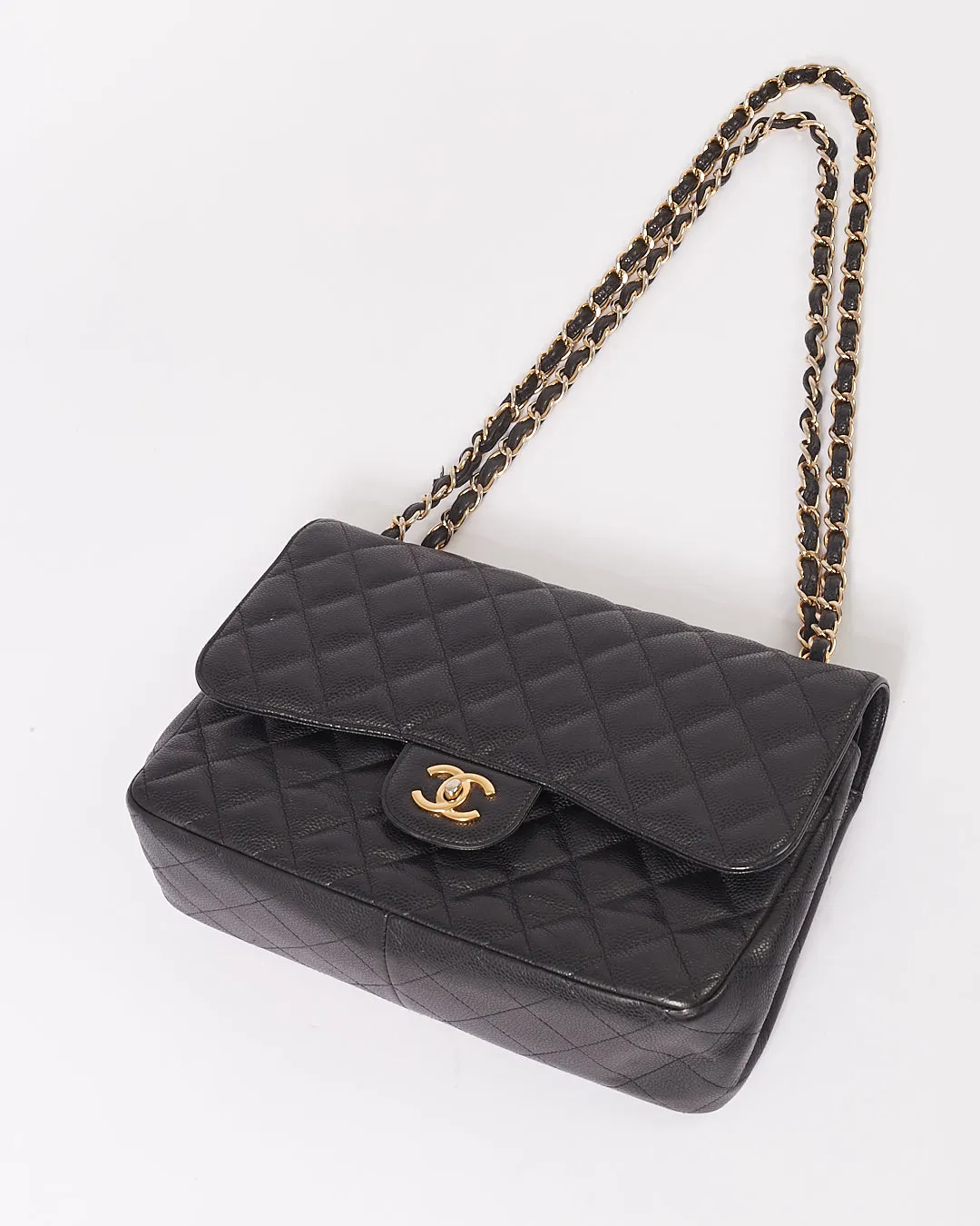 Chanel Black Caviar Quilted Leather Jumbo Double Flap Bag GHW